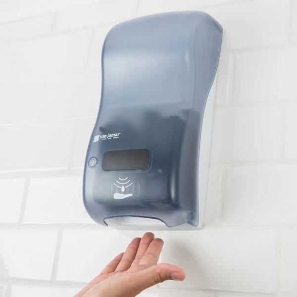 San Jamar SHF900TBL Rely Arctic Blue Hybrid Touchless Foam Soap Dispenser - 5 1/2" X 4" X 12" 3 San Jamar SHF900TBL Rely Arctic Blue Hybrid Touchless Foam Soap Dispenser - 5 1/2" X 4" X 12"