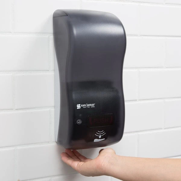 San Jamar SH900TBK Rely Pearl Black Hybrid Touchless Soap, Sanitizer, And Lotion Dispenser - 5 1/2" X 4" X 12" 3 San Jamar SH900TBK Rely Pearl Black Hybrid Touchless Soap, Sanitizer, And Lotion Dispenser - 5 1/2" X 4" X 12"