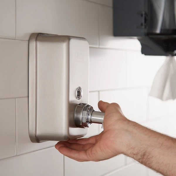 Lavex Janitorial 40 Oz. Stainless Steel Surface Mounted Vertical Liquid Soap Dispenser 3 Lavex Janitorial 40 Oz. Stainless Steel Surface Mounted Vertical Liquid Soap Dispenser