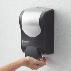 San Jamar SF970BKSS Summit Rely Black Manual Foam Hand Soap And Sanitizer Dispenser - 5 3/16" X 4" X 8 7/8"