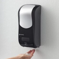 San Jamar SHF970BKSS Summit Rely Black Hybrid Automatic Foam Hand Soap And Sanitizer Dispenser - 5 1/2" X 4" X 12"