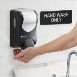 San Jamar S970BKSS Summit Rely Black Manual Hand Soap, Sanitizer, And Lotion Dispenser - 5 3/16" X 4" X 8 7/8"