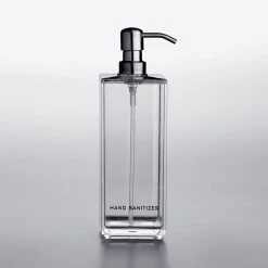 American Metalcraft DPPS24 24 Oz. Clear Plastic Square Refillable Hand Sanitizer Dispenser With Silkscreen And Stainless Steel Pump -Unger Sales 2160652