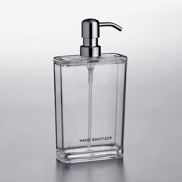 American Metalcraft DPRC17 17 Oz. Clear Plastic Rectangular Refillable Hand Sanitizer Dispenser With Silkscreen And Stainless Steel Pump 4 American Metalcraft DPRC17 17 Oz. Clear Plastic Rectangular Refillable Hand Sanitizer Dispenser With Silkscreen And Stainless Steel Pump - Image 2