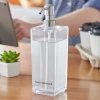 American Metalcraft DPPS24 24 Oz. Clear Plastic Square Refillable Hand Sanitizer Dispenser With Silkscreen And Stainless Steel Pump 2 American Metalcraft DPPS24 24 Oz. Clear Plastic Square Refillable Hand Sanitizer Dispenser With Silkscreen And Stainless Steel Pump -Unger Sales 2171161