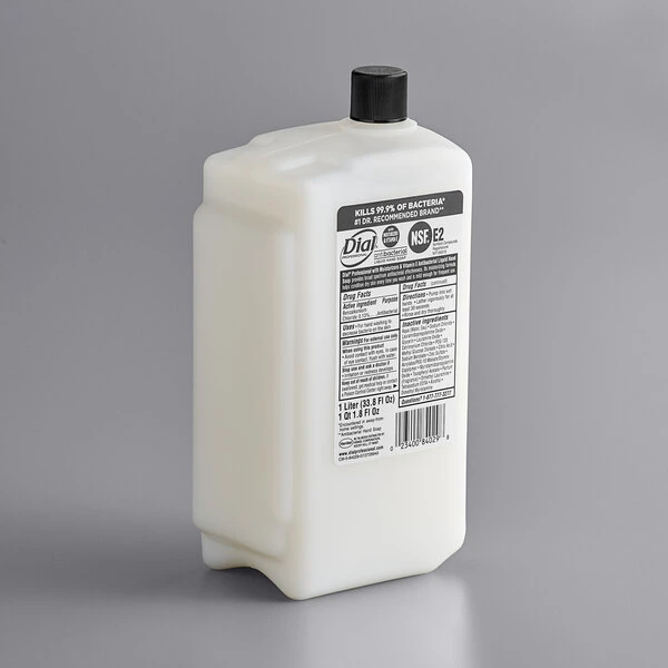 Dial® Dial DIA84029 With Moisturizers And Vitamin E Antibacterial 1 Liter Liquid Hand Soap Refill - 8/Case 4 Dial® Dial DIA84029 With Moisturizers And Vitamin E Antibacterial 1 Liter Liquid Hand Soap Refill - 8/Case - Image 2