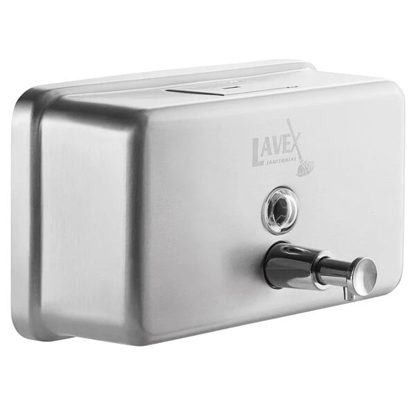 Lavex Janitorial 40 Oz. Stainless Steel Surface Mounted Horizontal Soap Dispenser 4 Lavex Janitorial 40 Oz. Stainless Steel Surface Mounted Horizontal Soap Dispenser - Image 2