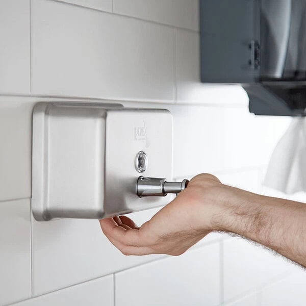 Lavex Janitorial 40 Oz. Stainless Steel Surface Mounted Horizontal Soap Dispenser 3 Lavex Janitorial 40 Oz. Stainless Steel Surface Mounted Horizontal Soap Dispenser