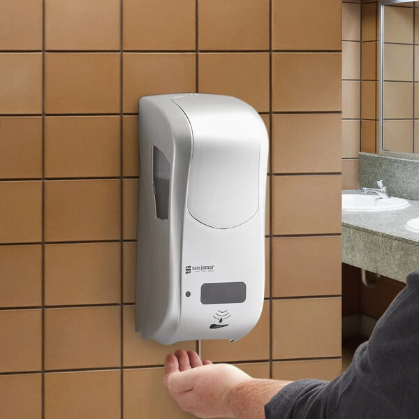San Jamar SH970SS Summit Rely Silver Hybrid Automatic Hand Soap, Sanitizer, And Lotion Dispenser - 5 1/2" X 4" X 12" 3 San Jamar SH970SS Summit Rely Silver Hybrid Automatic Hand Soap, Sanitizer, And Lotion Dispenser - 5 1/2" X 4" X 12"