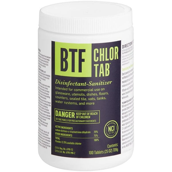 National Chemicals Inc. 13002 BTF Chlor-Tab Bar Glass Sanitizer Tablet 100 Count - 6/Case 2 National Chemicals Inc. 13002 BTF Chlor-Tab Bar Glass Sanitizer Tablet 100 Count - 6/Case