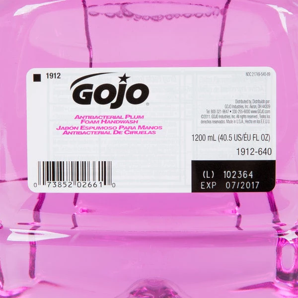 GOJO® 1912-02 LTX Plum 1200 ML Foaming Antibacterial Hand Soap - 2/Case 7 GOJO® 1912-02 LTX Plum 1200 ML Foaming Antibacterial Hand Soap - 2/Case - Image 5