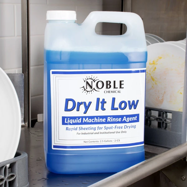 Noble Chemical 2.5 Gallon / 64 Oz. Dry It Low Rinse Aid Gallon / Drying Agent For Low Temperature Dish Machines - 2/Case 3 Noble Chemical 2.5 Gallon / 64 Oz. Dry It Low Rinse Aid Gallon / Drying Agent For Low Temperature Dish Machines - 2/Case